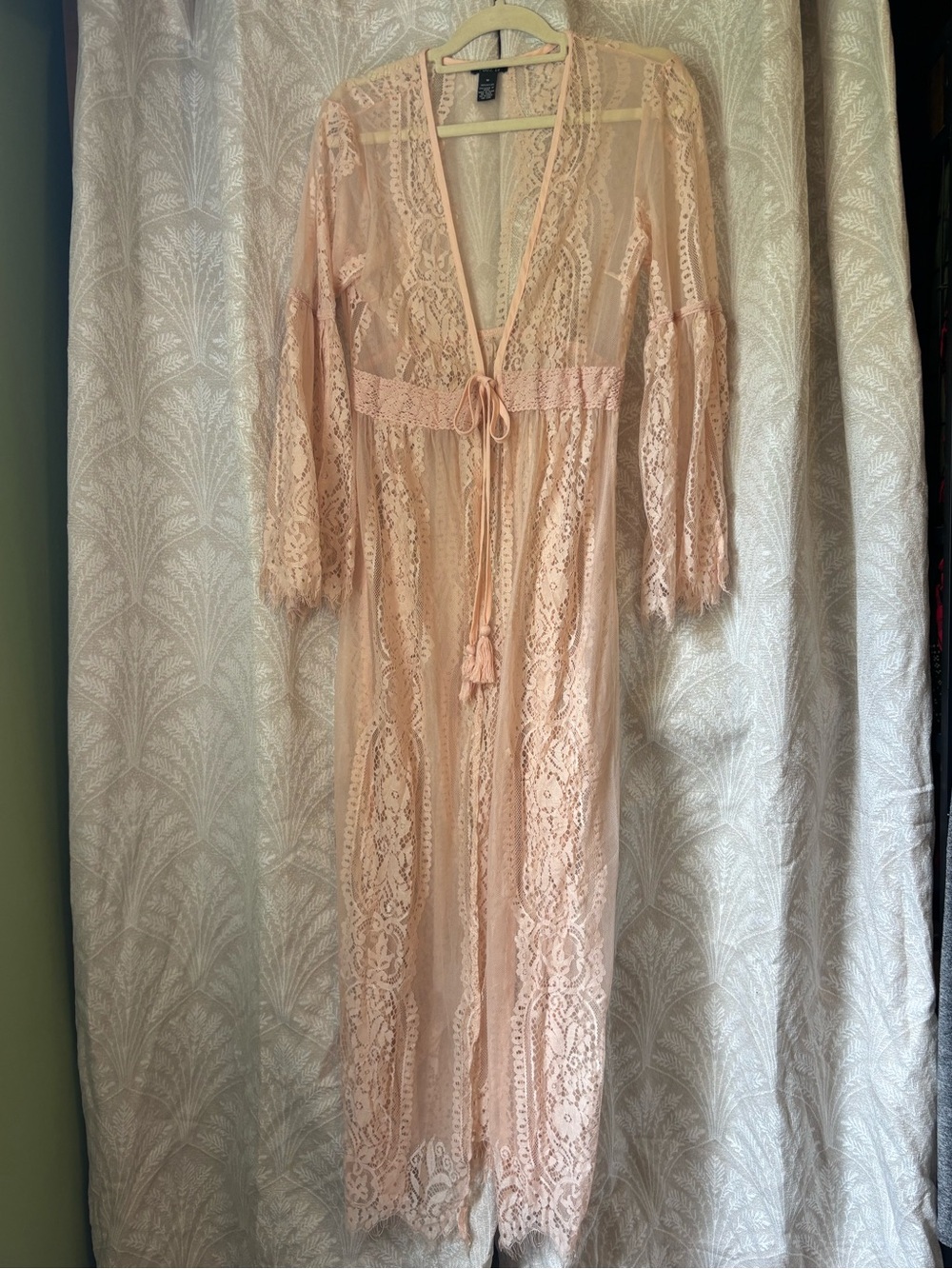 Rue21 Sheer Lace Duster in Blush Pink Tie-Front